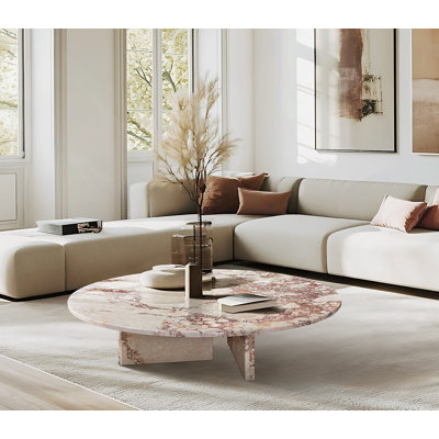 Table basse luxueuse en marbre naturel rose, pierre véritable, centre de table élégant