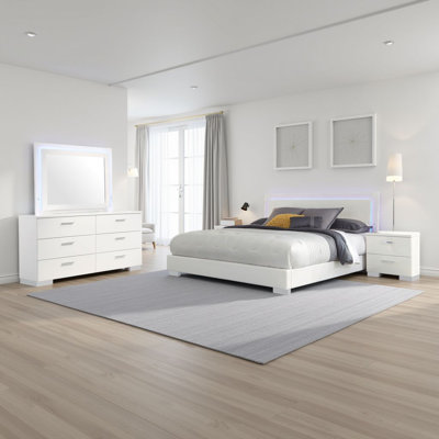 Sok 4 Piece Bedroom Set LED Lights Faux Leather