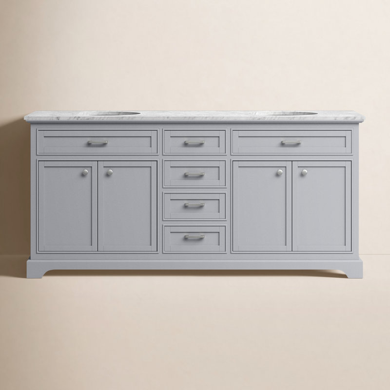 Ensemble de meuble-lavabo double 72 po Hermes, Blanc de Carrare / gris, Gris foncé