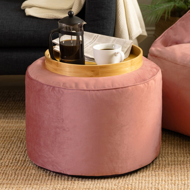 Milano 55Cm Wide Velvet Round Pouffe Ottoman, Dusk Pink