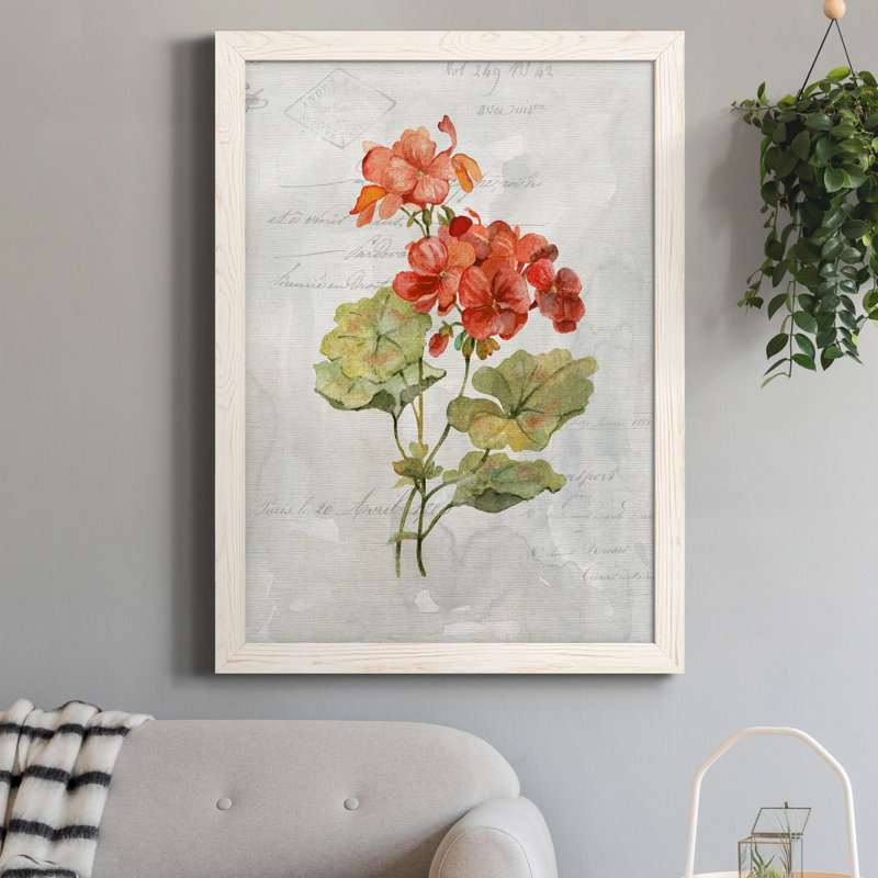 Lin géranium - peinture sur toile encadrée, Blanc, H 20 po x l 17 po x P 1,5 po