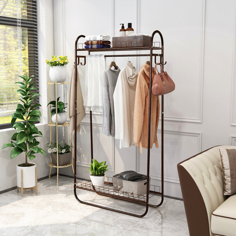 Rinehart 32.9'' Metal Clothing Rack, Brown