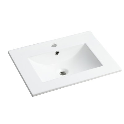 24" Ceramic Bathroom Vanity Top - Glossy White Sink Included, 24"d X 18.3"w 6.7"h, 0.81" Countertop, 4.72" Internal Depth 24 Inch For Only Basin, Countertop Thick,