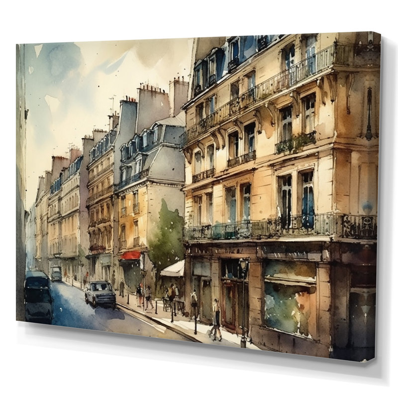 Aquarelle de Paris, France II sur toile, H 12 po x l 20 po x P 1 po, Toile tendue