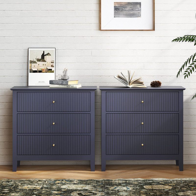 3 Drawer Dresser Set （set Of 2), Blue