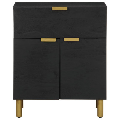 Armoire de chevet vidaXL Bois d'ingénierie noir, bois de manguier massif, laiton