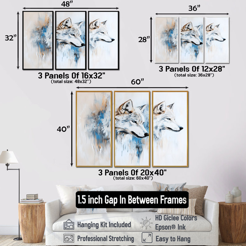Minimalist Wolf Pack Portrait I - Wolf Wall Art Set, Black, Floater Framed Print, 28" H x 36" W
