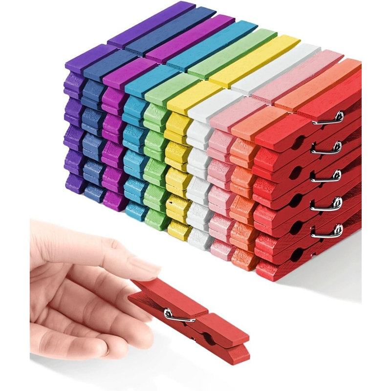 Paquet de 50 pinces à linge en bois colorées, pinces arc-en-ciel de 2,9 pouces pour photos, artisanat et décorations