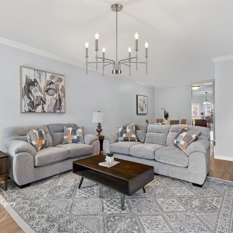 6 - Light Dimmable Classic / Traditional Chandelier, Brushed Nickel
