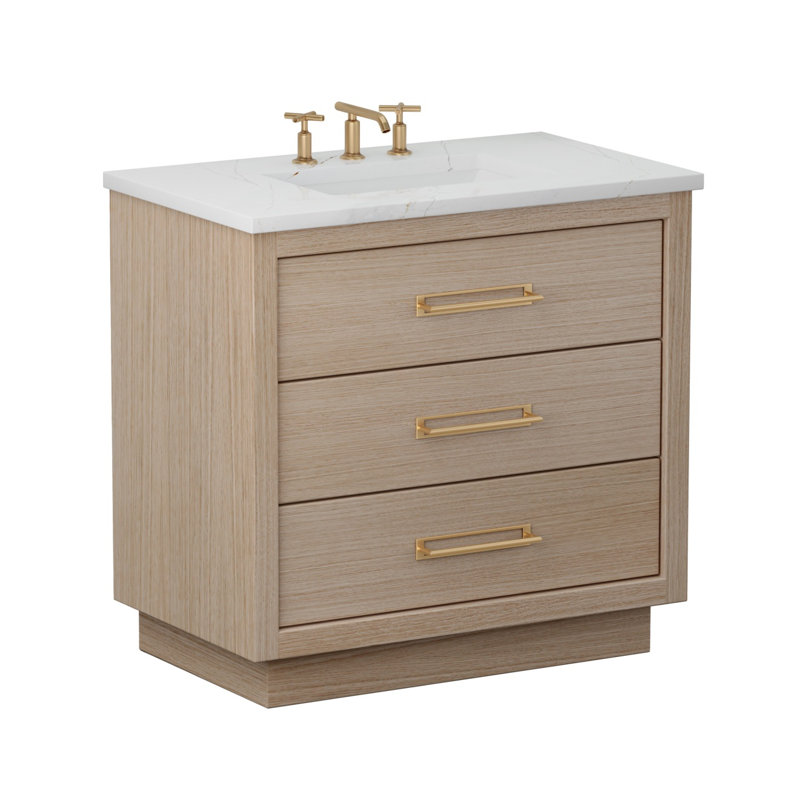 Avalon Three-Drawer Single Bath Vanity, Natural Weathered, 48", Satin Gold