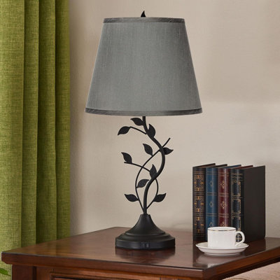 Lampe de chevet traditionnelle grise avec base noire