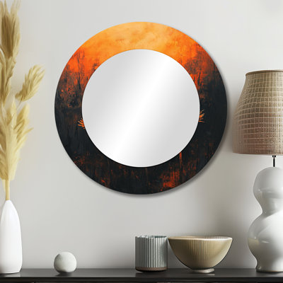 Inferno pissenlit en symétrie orange et noire - miroir mural floral - imprimé sur métal