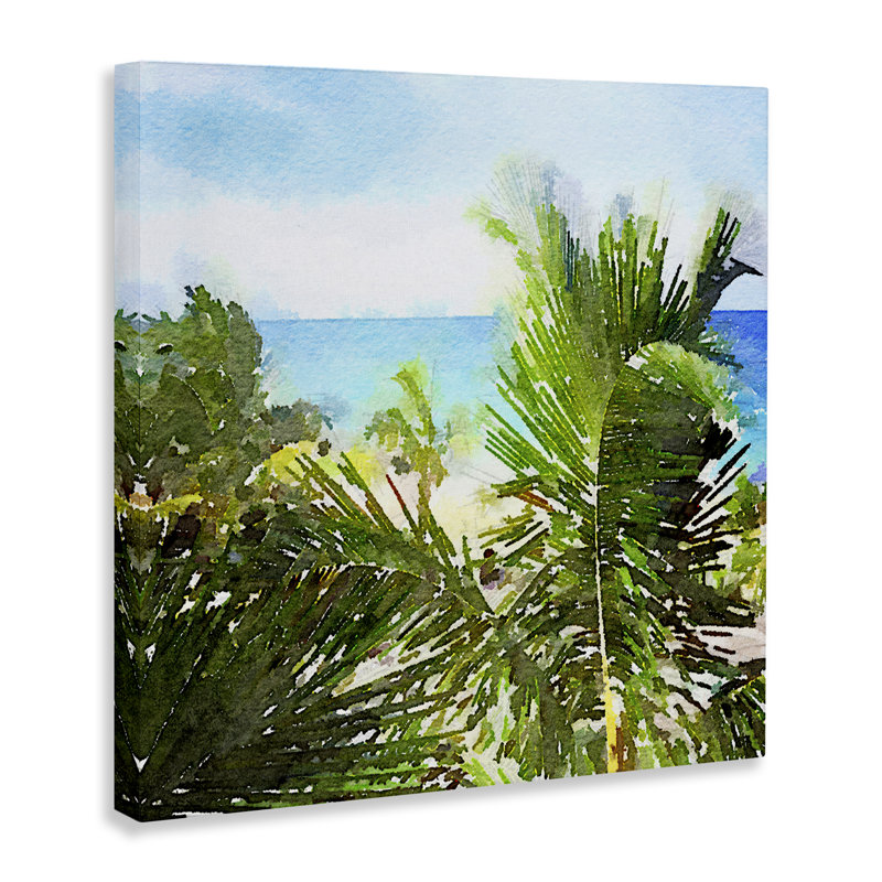 «Palm Leaves over Beach» par Nola James, H 17 po x l 17 po