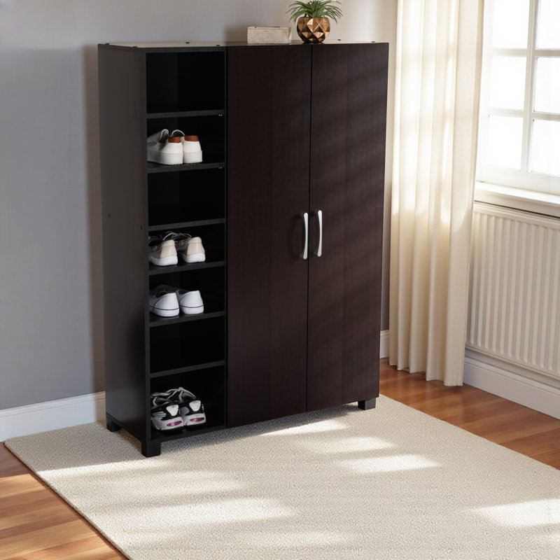 Castleford 13-Shelves Black & Brown Two-Tone Shoe Storage Cabinet, 48.95" H X 34.41" W X 12.45" D