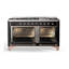 ILVE UM15FDQNS3BKCLP Majestic II 60 inch Dual Fuel Range with 9 Burners, Griddle (Liquid Propane, Solid Door, Glossy Black, Chrome)-1666292246-1666292706