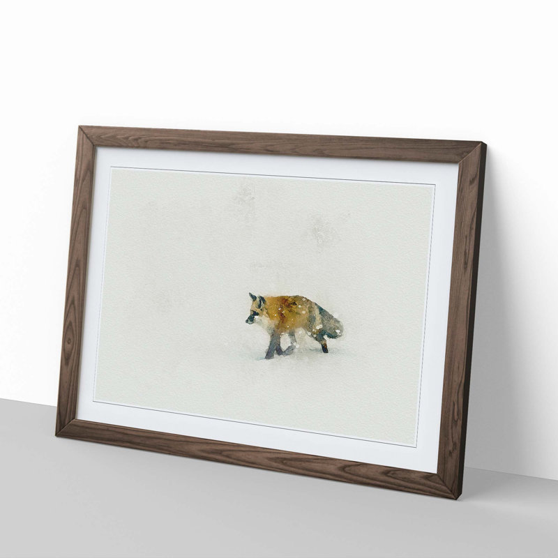 A Red Fox Alone in the Winter in Abstract - Picture Frame Graphic Art Print, 48cm H x 65cm W x 2cm D, Walnut Framed