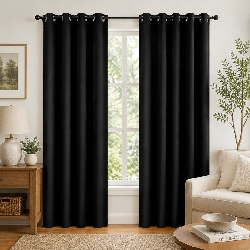 Grommet Top Blackout Room Darkening Curtains, Solid Thermal Insulated Polyester Window Curtain Set, 2 Panels, 52" W x 84" L