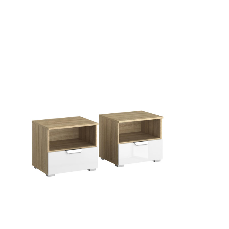 Aditio 1 Drawer Bedside Table, Oak sonoma/High-gloss white
