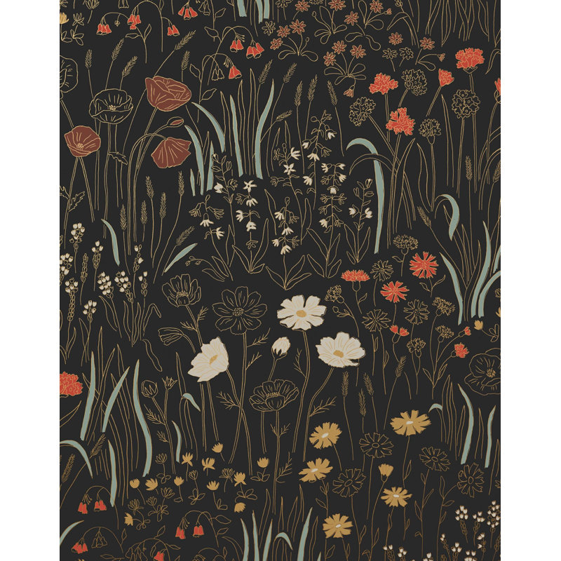 Alpine Garden Multi Wallpaper | Peel and stick / P&S Roll - 27" x 18', Ebony