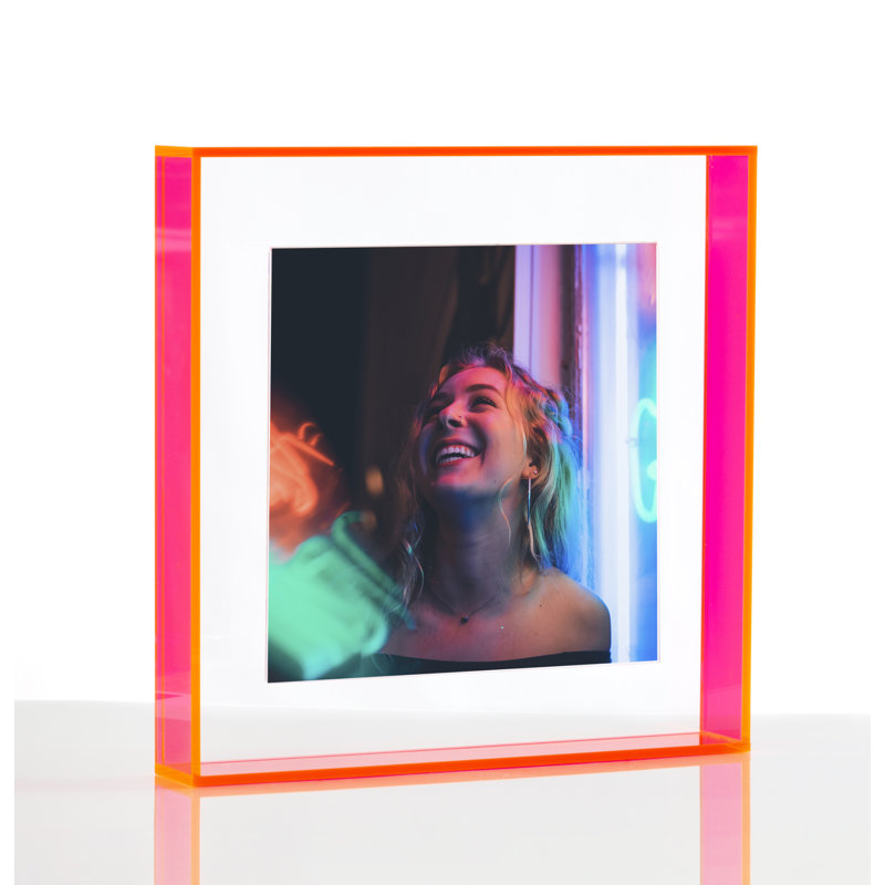 Cadre flottant pour table ou mur avec porte-photo magnétique, Rose néon, 8 po x 8 po