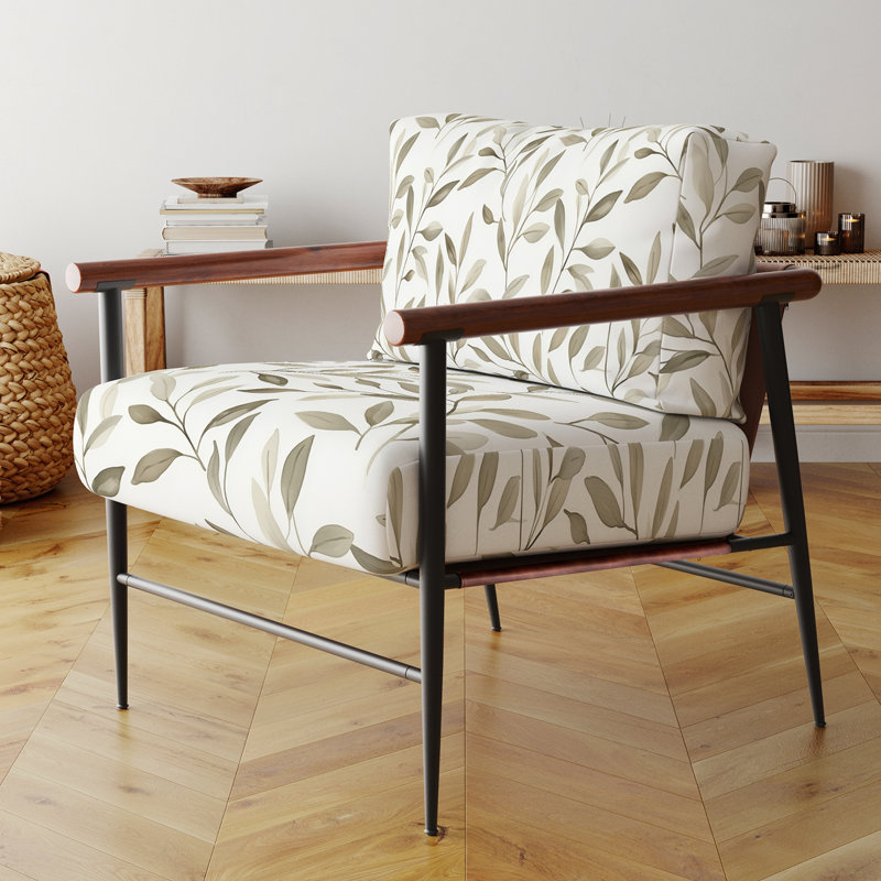 Chaise rembourrée Floral, Bras ronds bruns