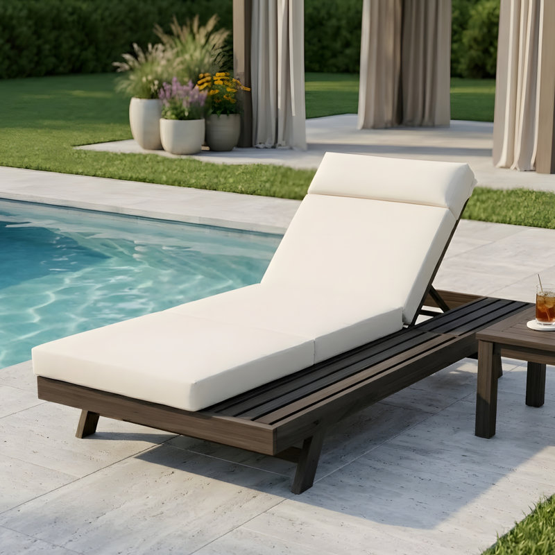 Chaise longue d'extérieur, fauteuil inclinable réglable avec appui-tête et plateau latéral rétractable, Noir