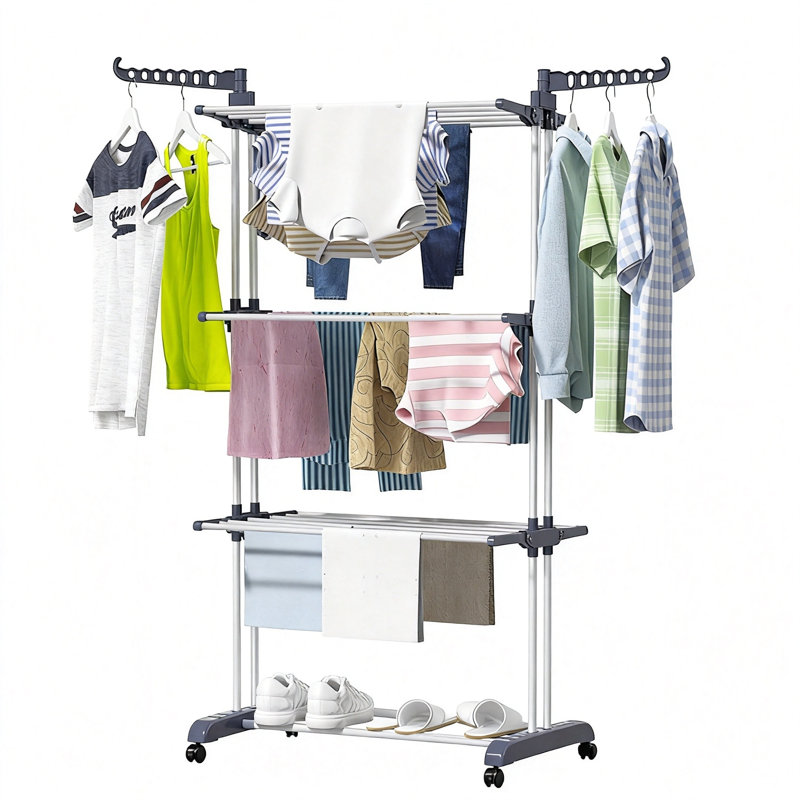 Séchoir à linge pliable surdimensionné à 4 niveaux, 1 paquet (gris)