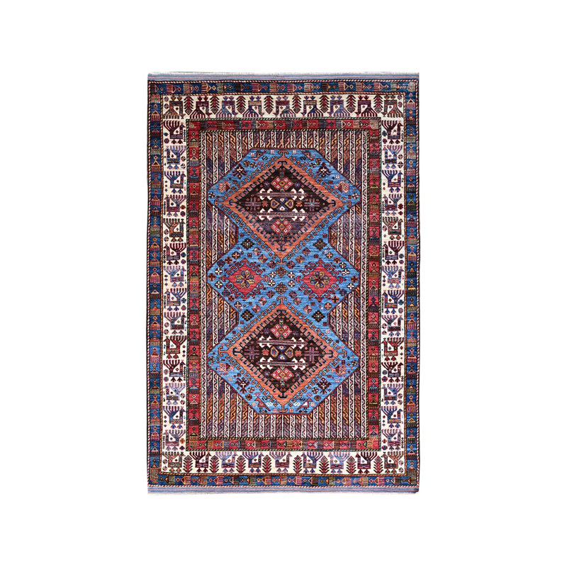 Tapis oriental bleu en laine noué à la main 5 pi 10 po x 9 pi 0 po - MOA10286981