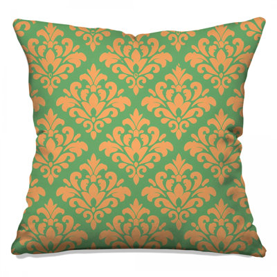 Orange Green Damask Double Sided Throw Pillows