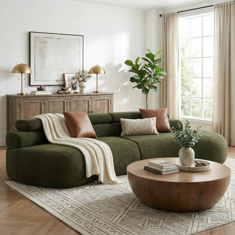 Arcadia 122-inch Modern Compression Modular Sectional Sofa, Olive Green