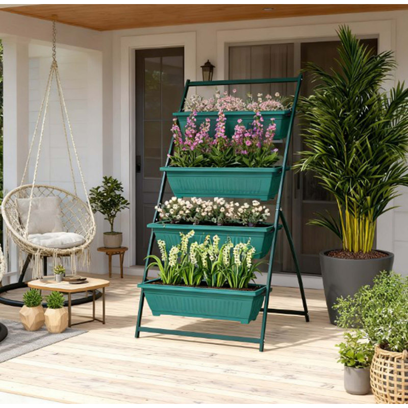 Pot pour plantes d'extérieur avec pot à fleurs surélevé à 4 niveaux avec 4 boîtes, Vert