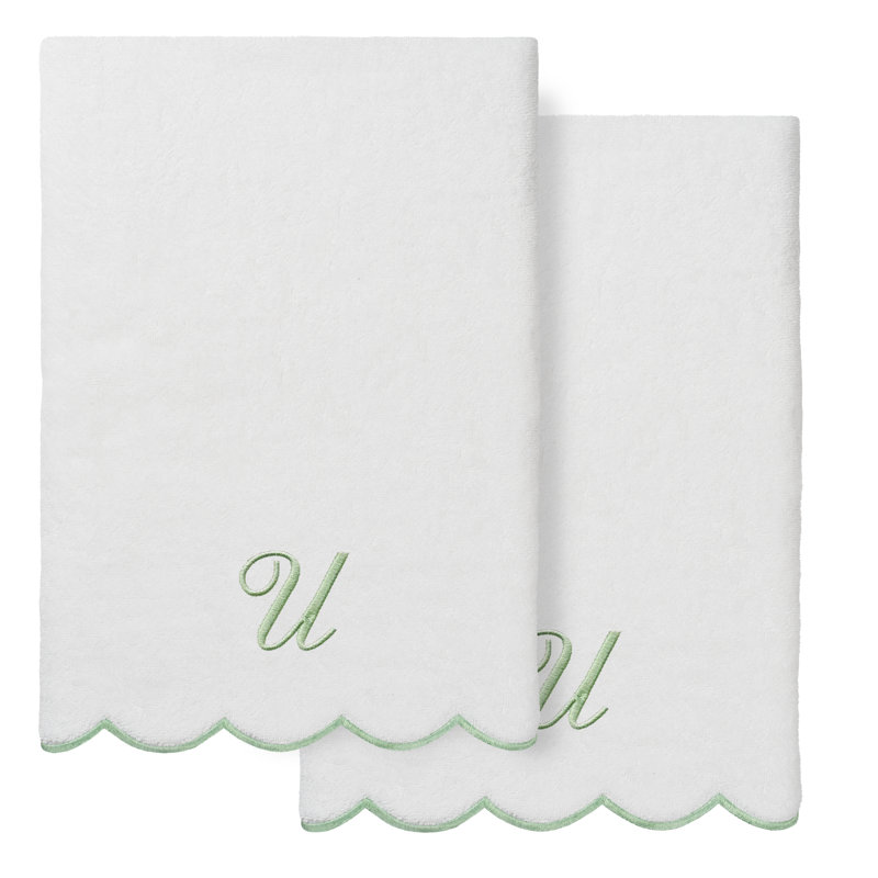  Ensemble de serviettes de bain personnalisables 100% coton turque ADORNIA 2PC, Serviette de bain - paquet de 2, Blanc/vert