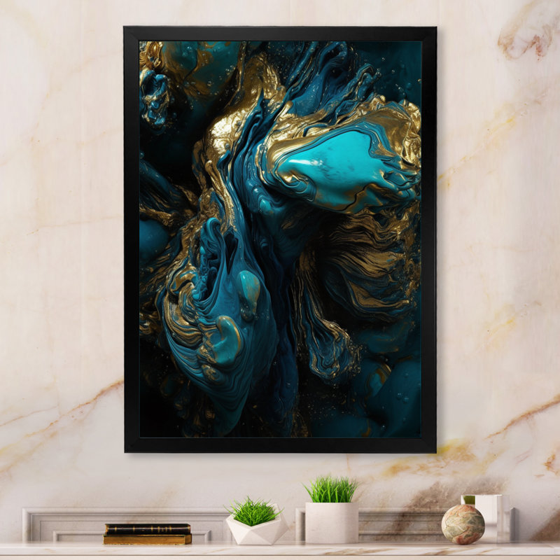 Abstrait liquide, reproduction sur toile, Toile encadrée noire à coins fermés, H 32 po x l 24 po x P 1 po