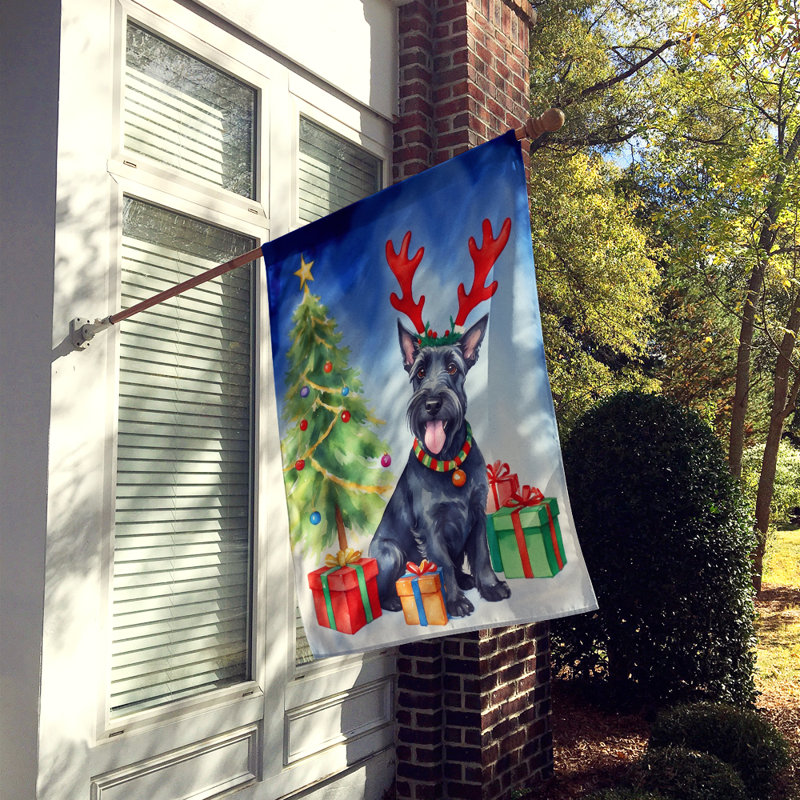 Drapeau de Noël maison de renne, Terrier écossais noir