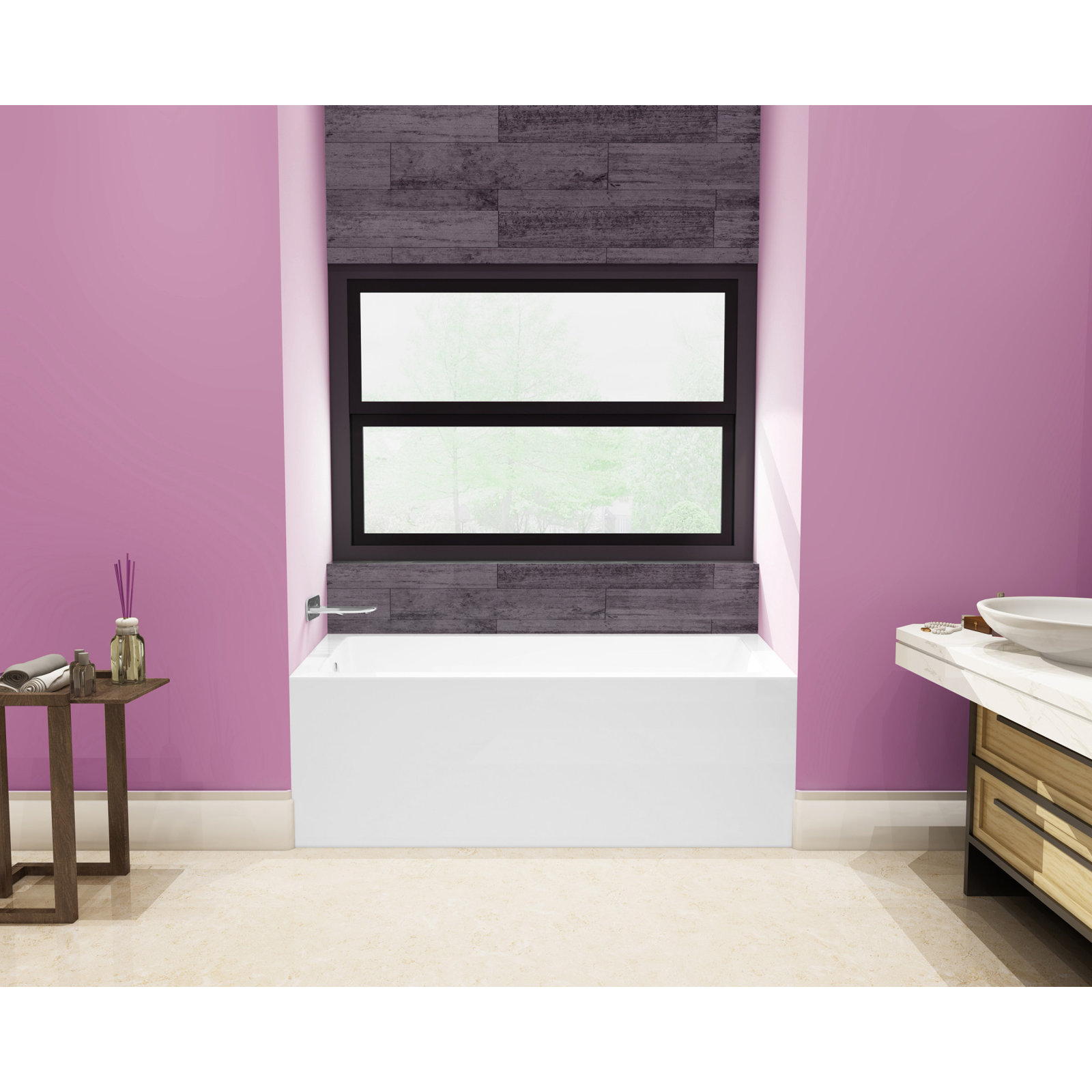 Kingston Brass Aqua Eden 54-Inch Acrylic Rectangular 3-Wall Alcove Tub, Left