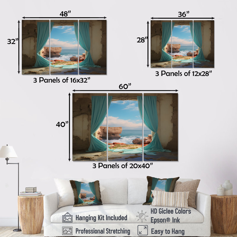 Rushford - ensemble de reproductions d'art mural plage et océan, Toile tendue, H 40 po x l 60 po x P 1 po