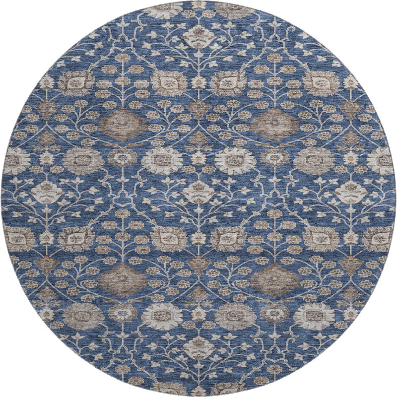 Premium Machine Washable Gurubaksh AMF1155 Floral Rug, Round 8'