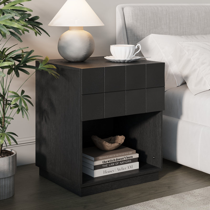 50.8cm W Particle Board Bedside Table, Black