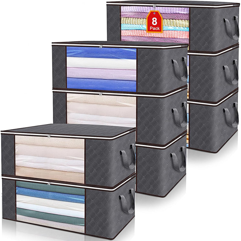 100L Large Foldable Waterproof Storage Bags With Window & Handle For Clothes, Blankets - 8 Pack