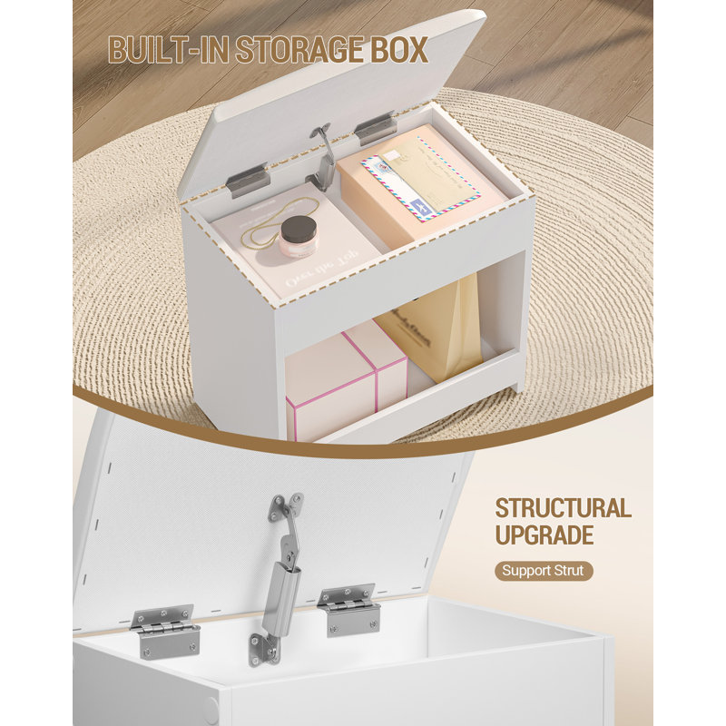 Dressing Table Stool with Hidden Storage, Soft Padded Vanity Stool, Makeup Chair with Non-Slip Foot Pads for Dressing Room, Bottom Storage, Bedroom, Entryway, White 