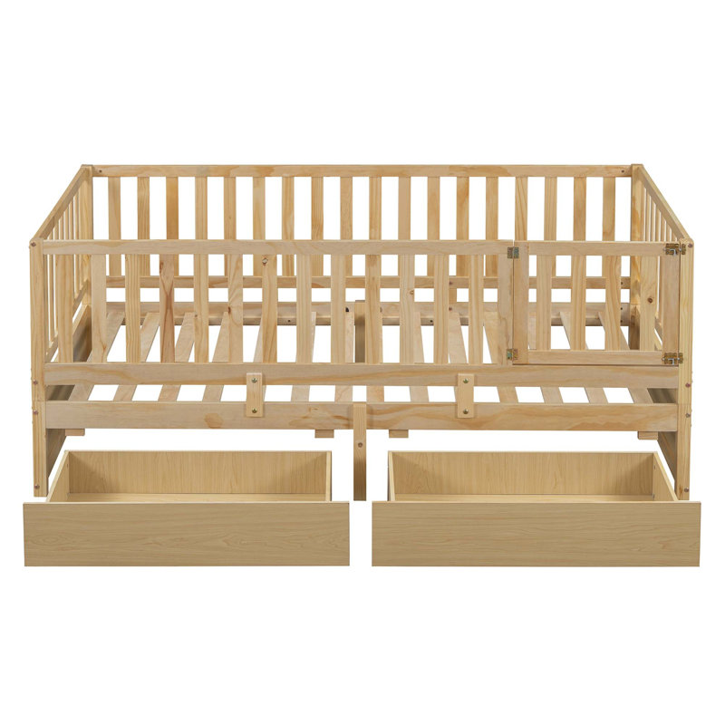 Twin Wood Daybed with Guardrails and Dual Functionality, Natural