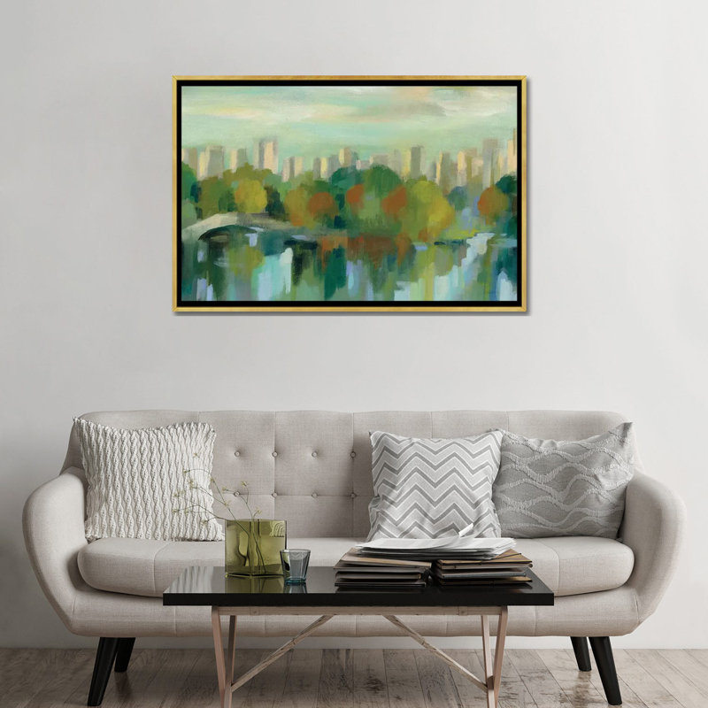 «Manhattan Sketches VII» par Silvia Vassileva - reproduction d'art, H 32 po x l 48 po x 1,5 po, Toile encadrée d'or