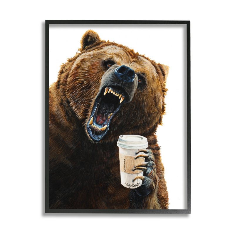 «Roaring Bear» avec café encadré sur bois, impression, Giclée encadrée noir minuit, H 14 po x l 11 po x P 1,5 po