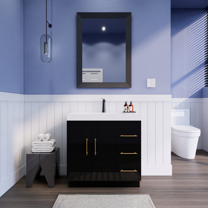 Lorre 36'' Single Bathroom Vanity with Acrylic Top, Gloss Black