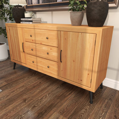 Wooden 3 Drawers 1 Shelf and 2 Doors Light Brown Sideboard