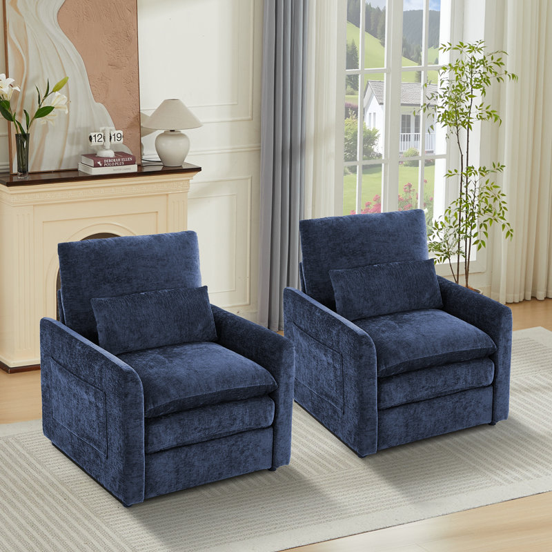 Chaise d'appoint moderne rembourrée avec coussin lombaire (ensemble de 2), Bleu