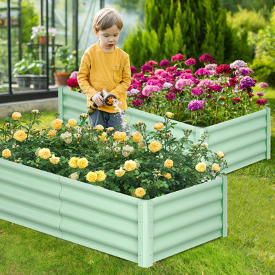 Ensemble de jardin surélevé en acier galvanisé - Boîte à fleurs d'extérieur rectangulaire robuste 6x3x1FT pour légumes, fleurs et herbes (vert, paquet de 2)