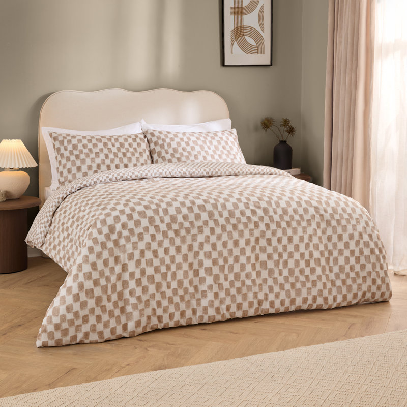 Nyhavn Cotton Blend Chequered Duvet Cover Set with Pillowcases, Brown, Super King Duvet Cover + 2 Standard Pillowcases