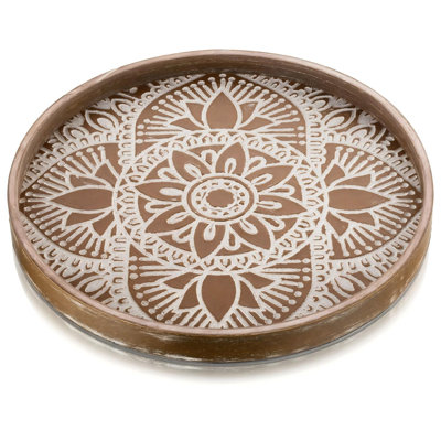 Plateau rond, design bohème Mandala de ferme, plateaux pour la cuisine de salon, (brun)
