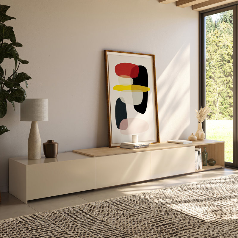Arlo Extendable Tv Console with Storage Cabinet, Beige/Ivory